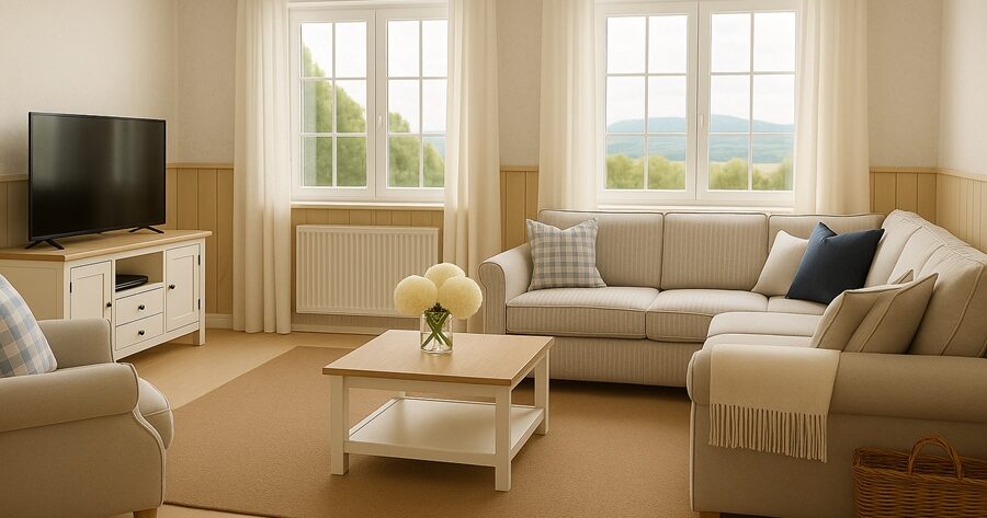 Wohnraum mit moderner Flächenspeicherheizung